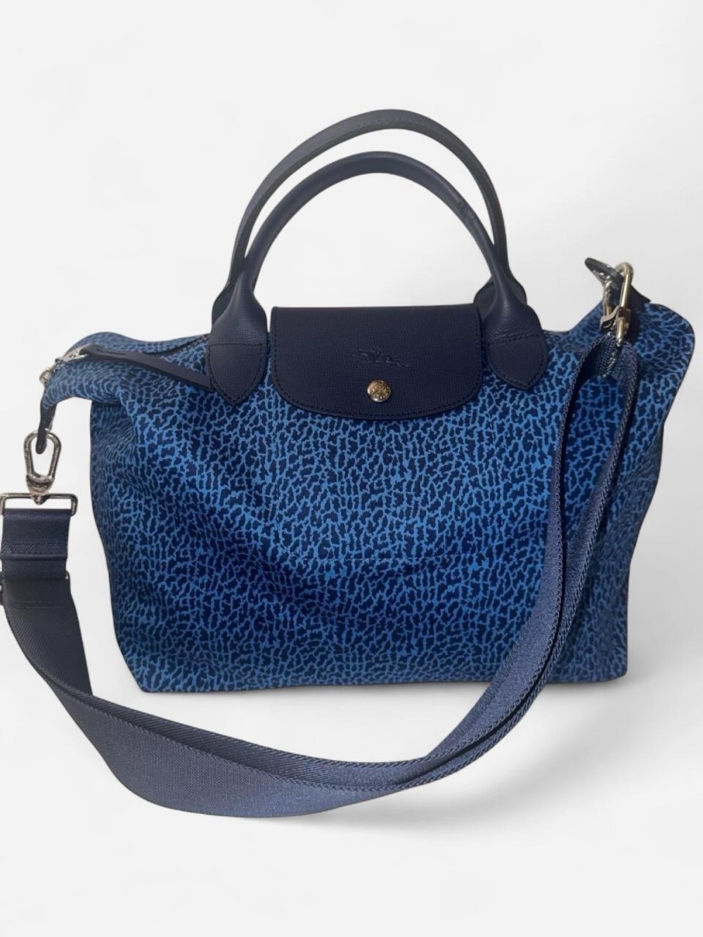 Longchamp Blue Patterned Women's Tote Bag with Shoulder Strap